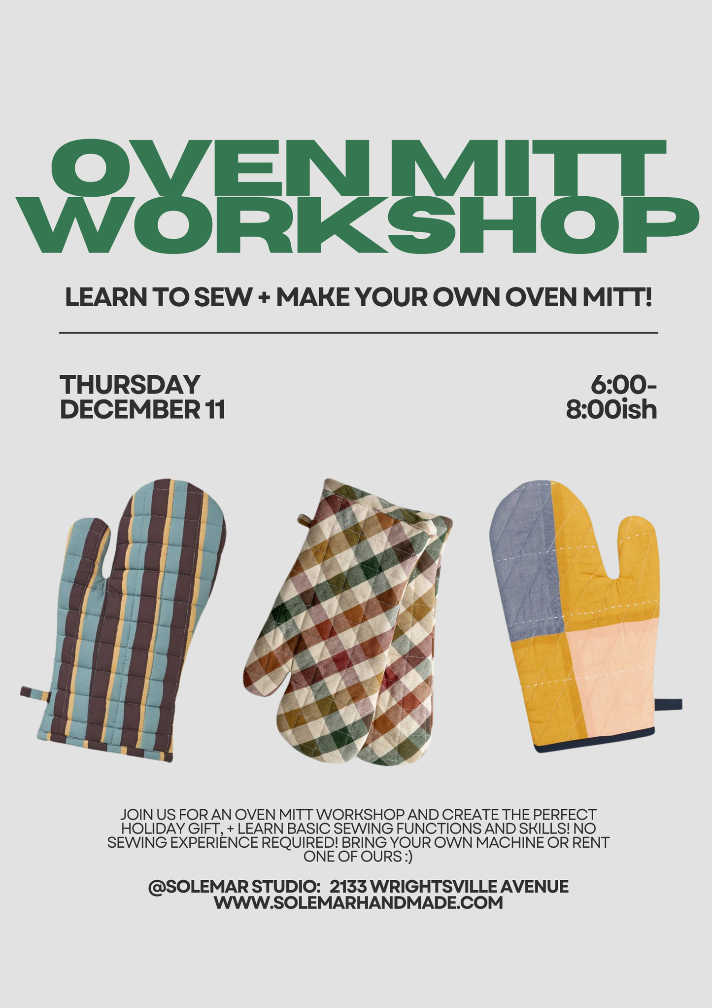 HOLIDAY COURSE SERIES: MAKE YOUR OWN OVEN MITT!