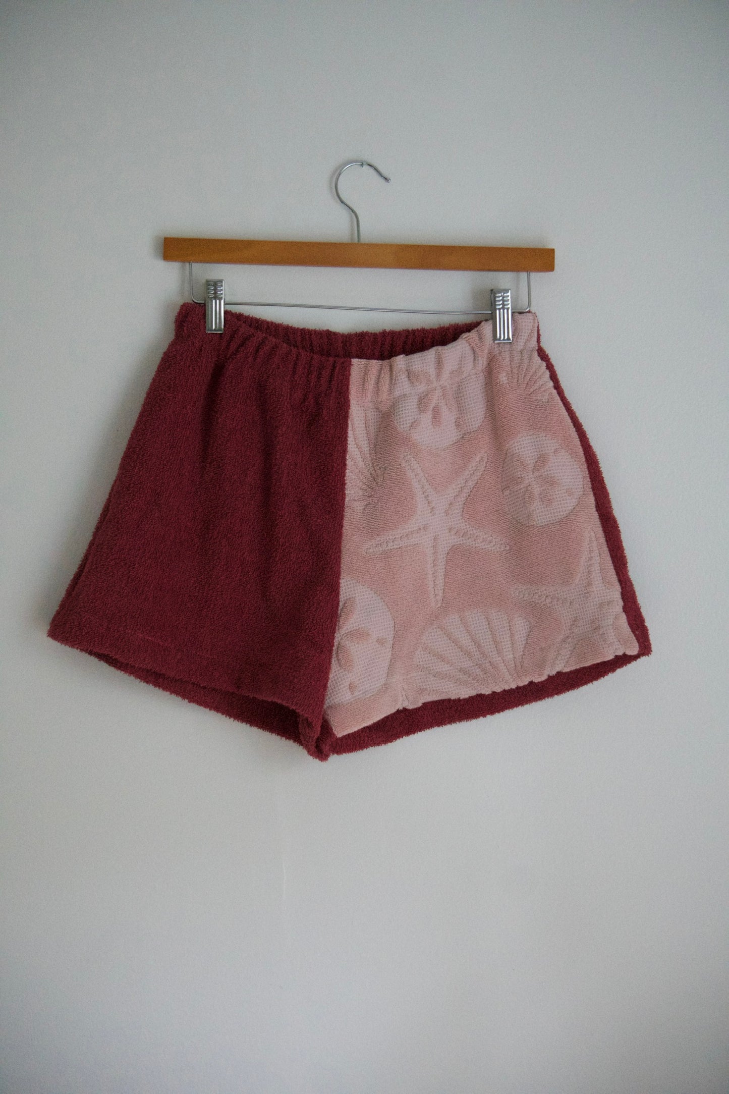 Towel Shorts in Pink Seashell and Red