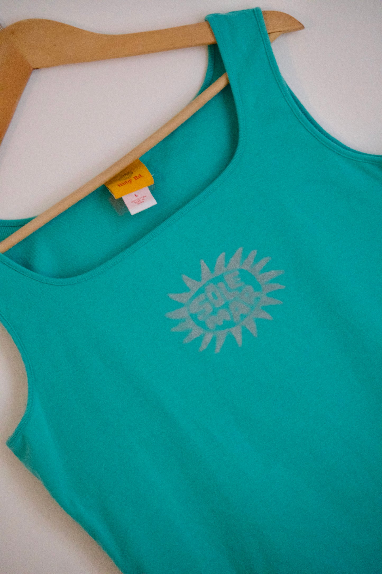Size Large SOLEMAR Sun Stamped Tank in Aqua