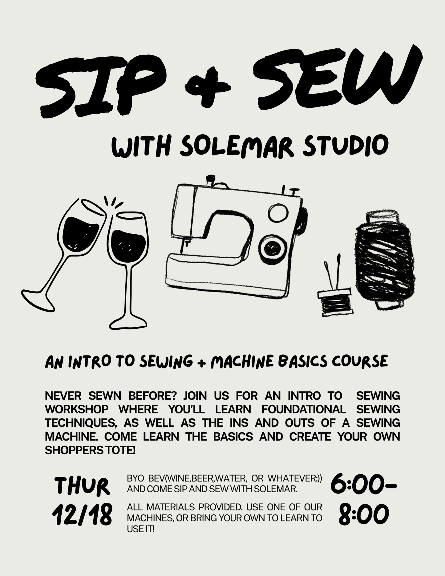 SIP + SEW WOKRSHOP: LEARN TO SEW + MAKE YOUR OWN TOTE