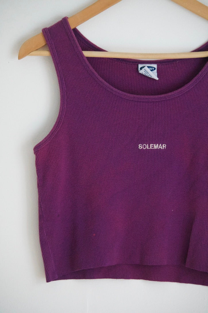 Size Medium Embroidered SOLEMAR Tank in Purple