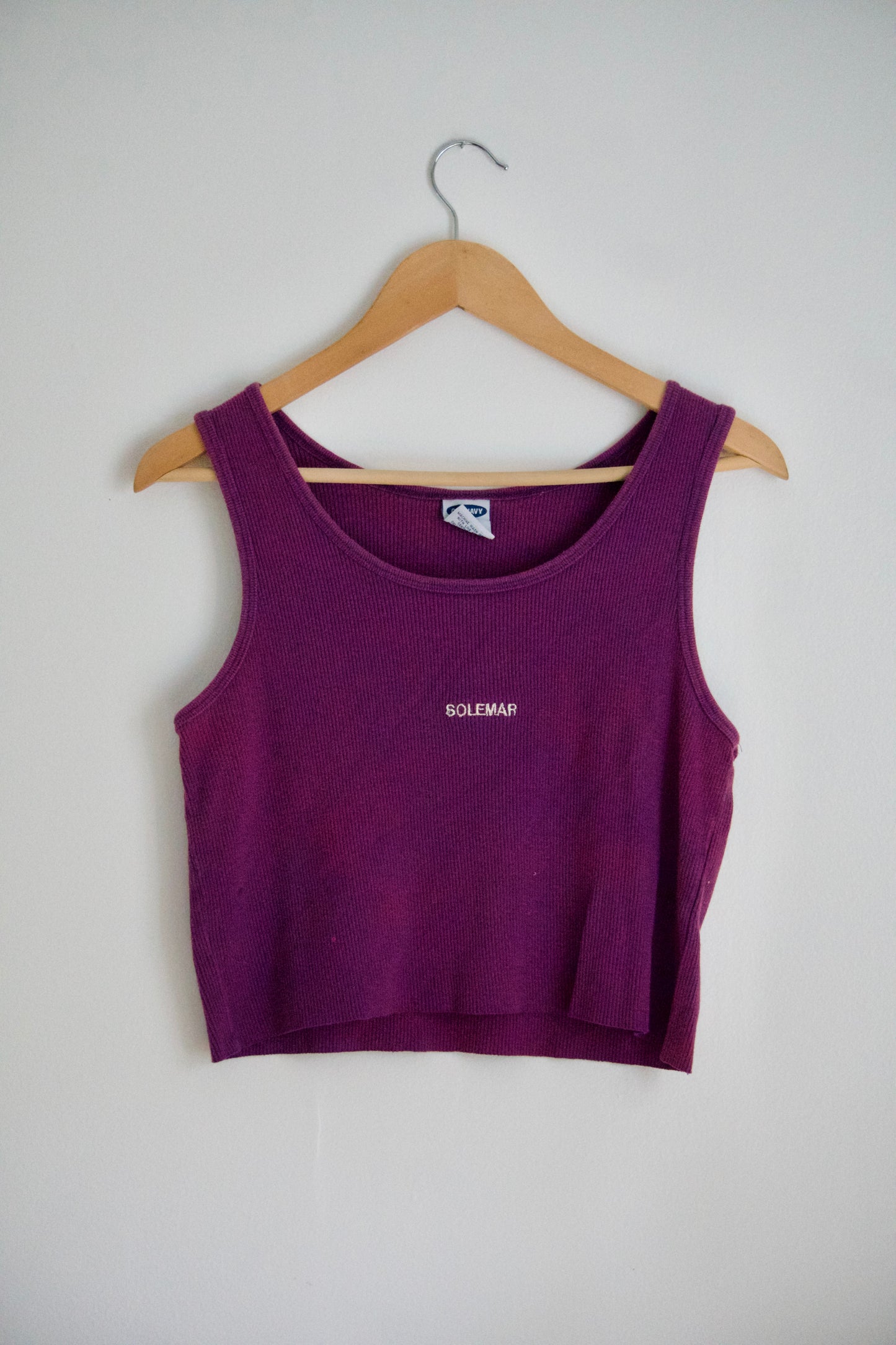 Size Medium Embroidered SOLEMAR Tank in Purple