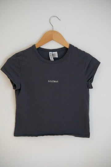 XS Embroidered SOLEMAR Tee in Deep Grey