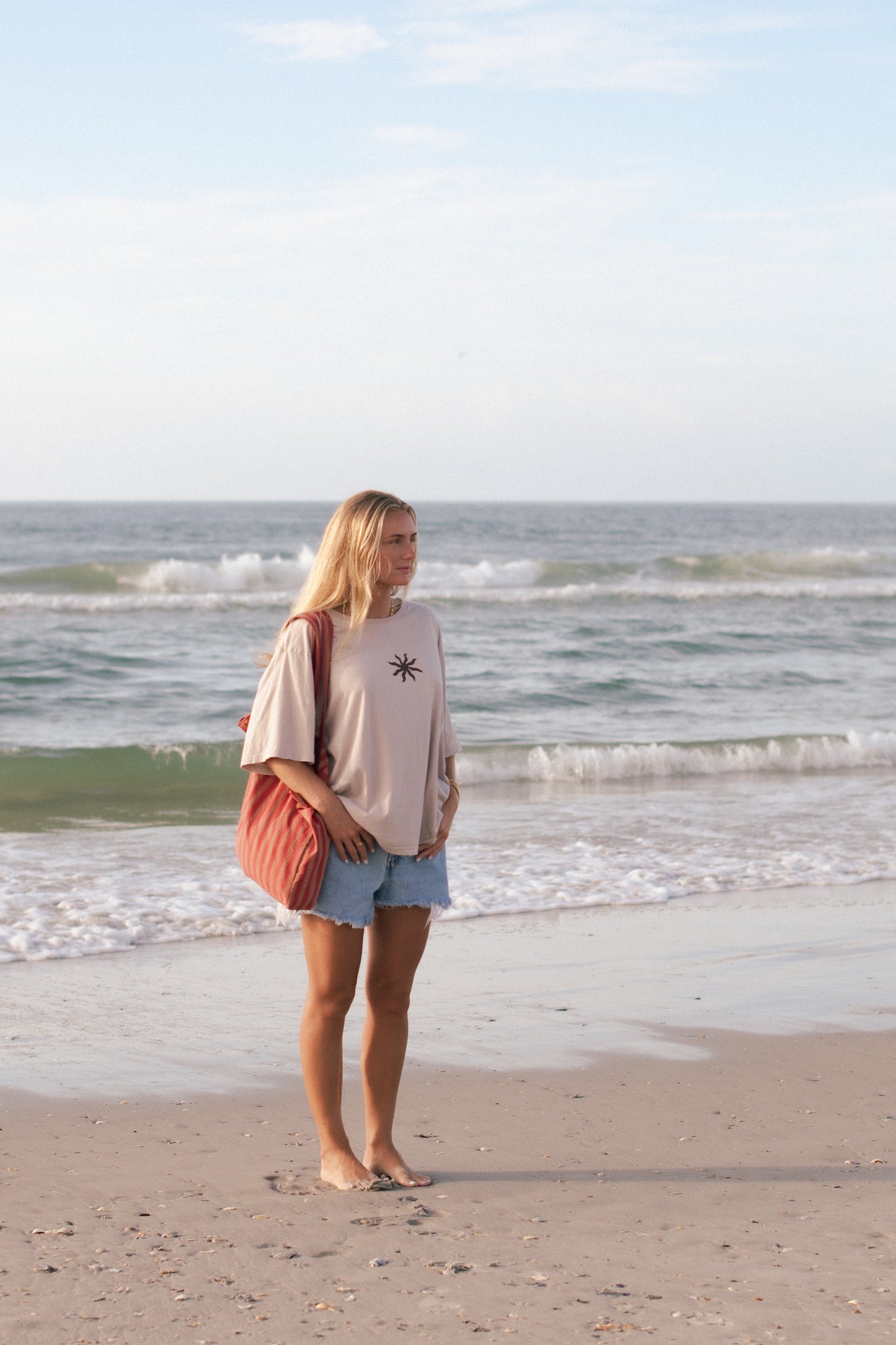 Striped Beach Tote in Red