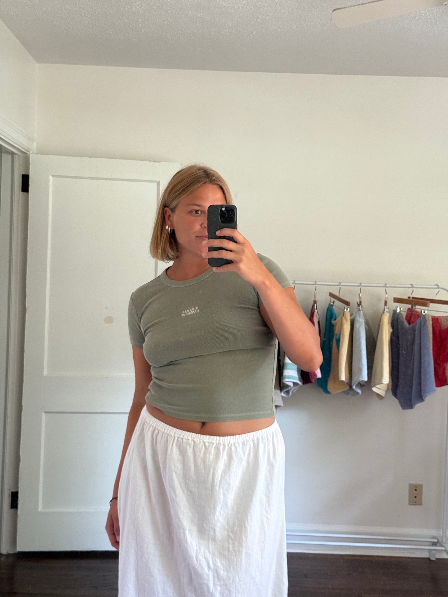 Size Medium Embroidered Solemar Tee in Army Green