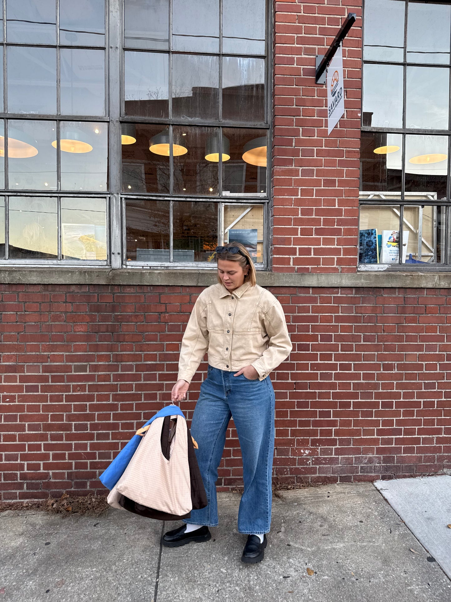 Salmon Squares Triangle Tote