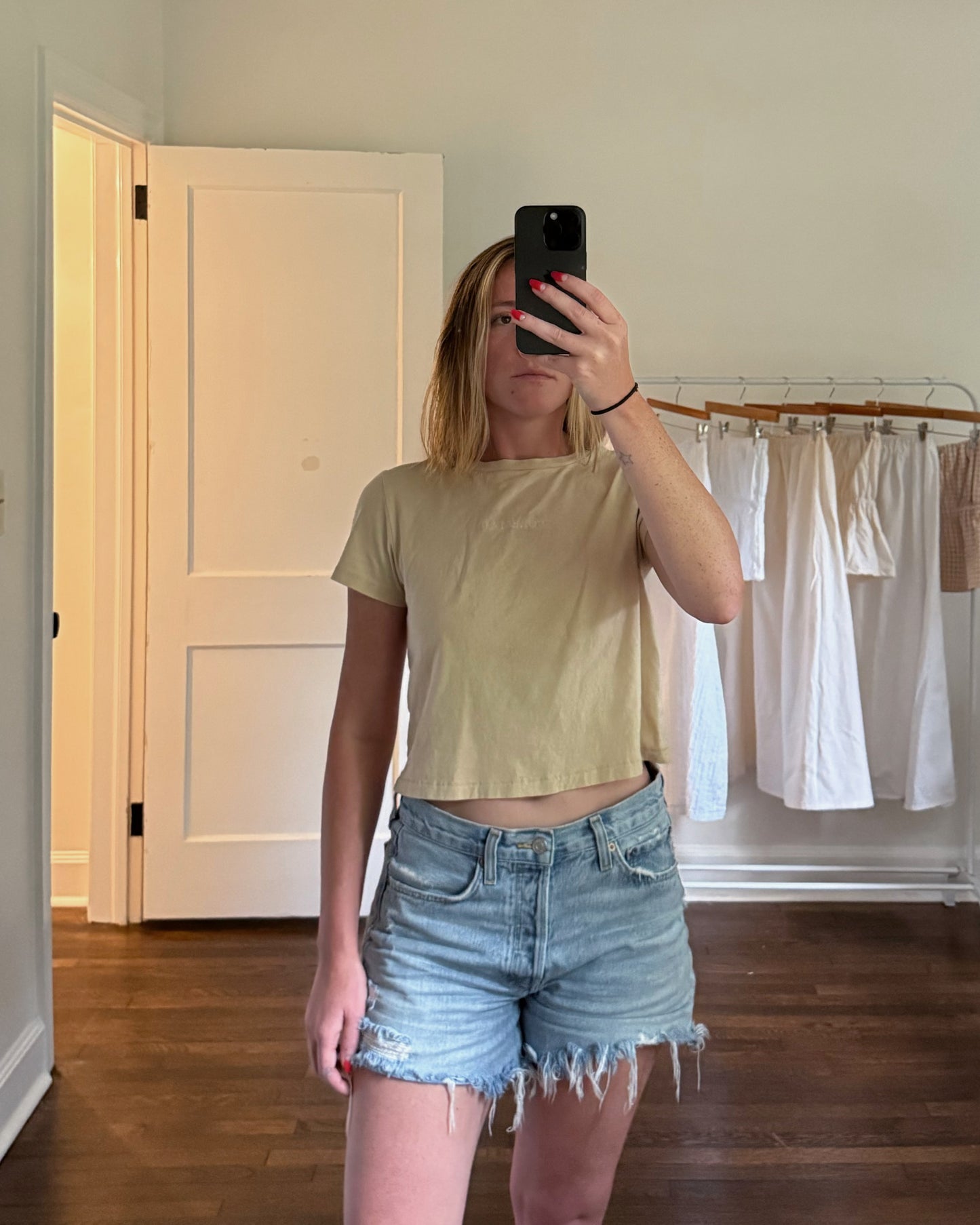 XS/SM Embroidered SOLEMAR Baby Tee in Tan