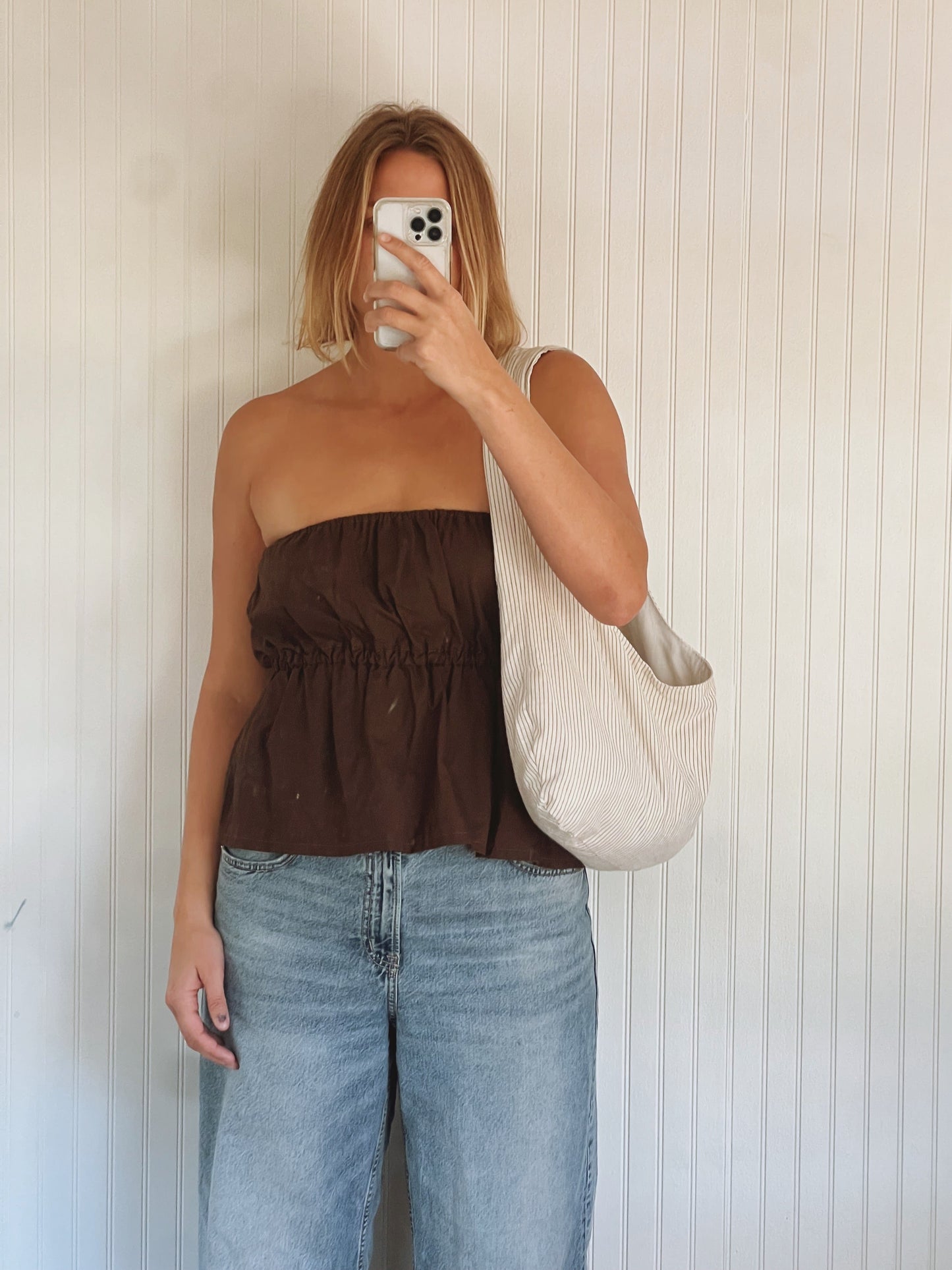 SWISH BAG WHITE/BROWN STRIPES