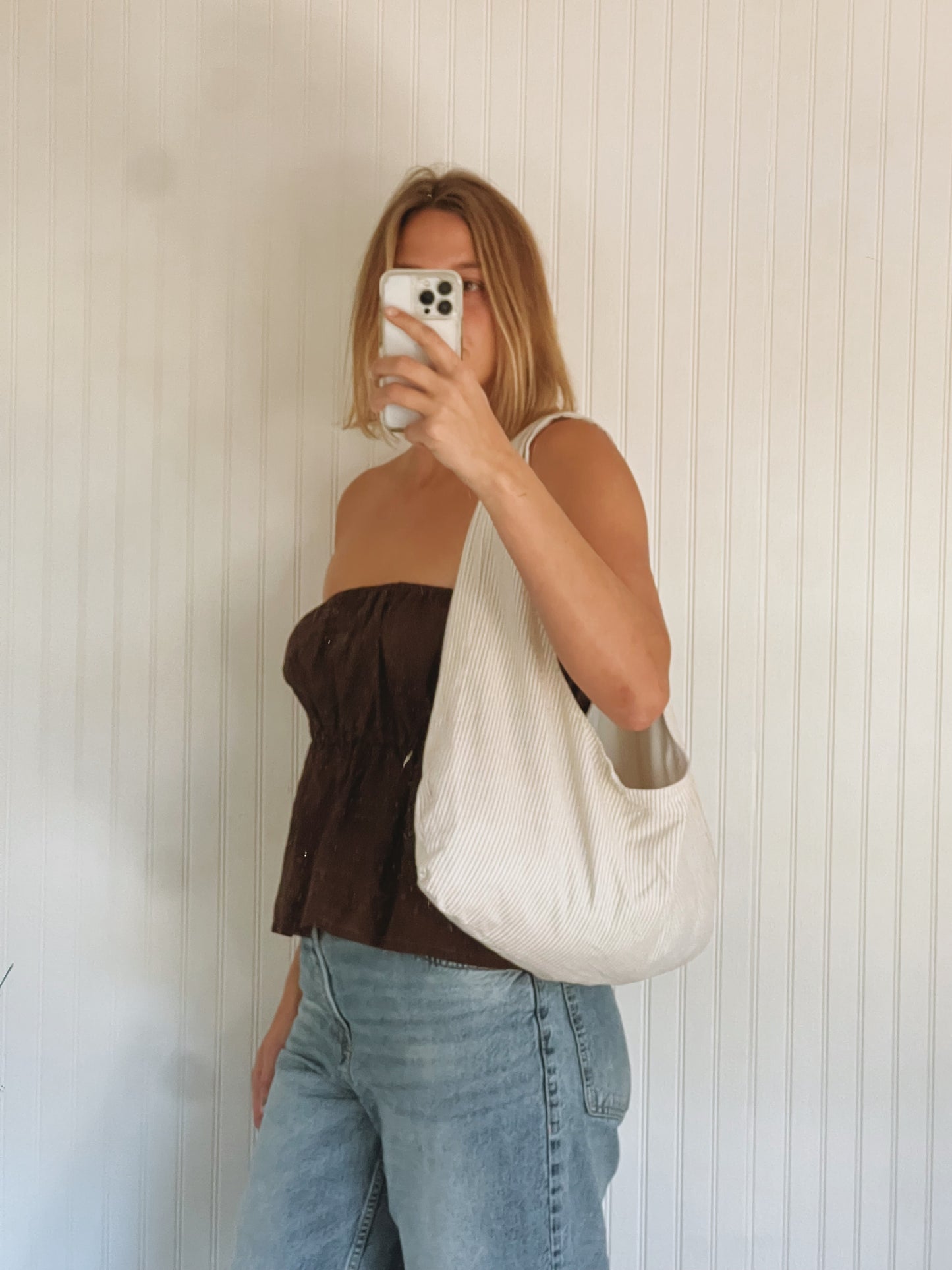 SWISH BAG WHITE/BROWN STRIPES