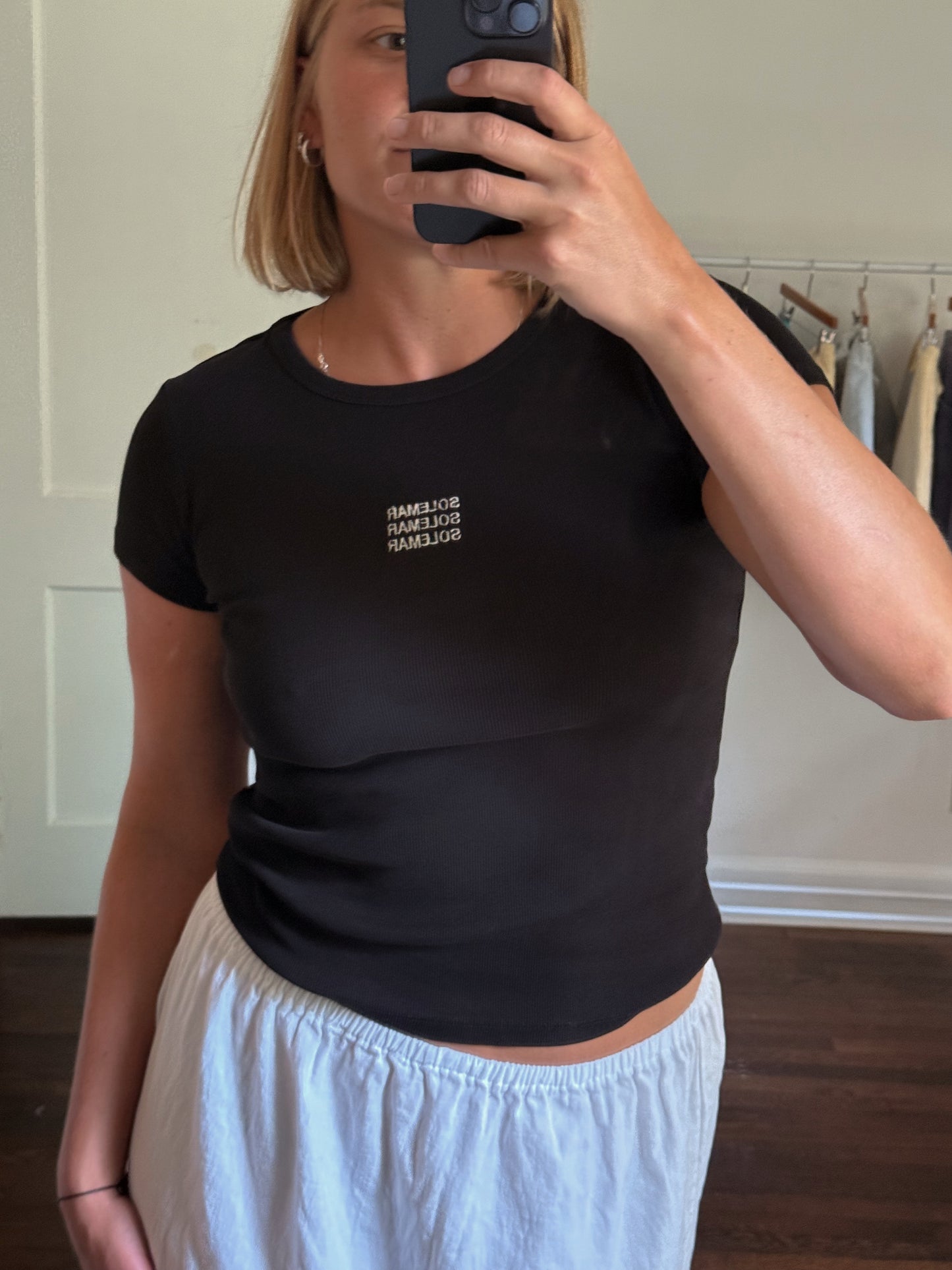 Size Medium Embroidered Solemar Tee in Black