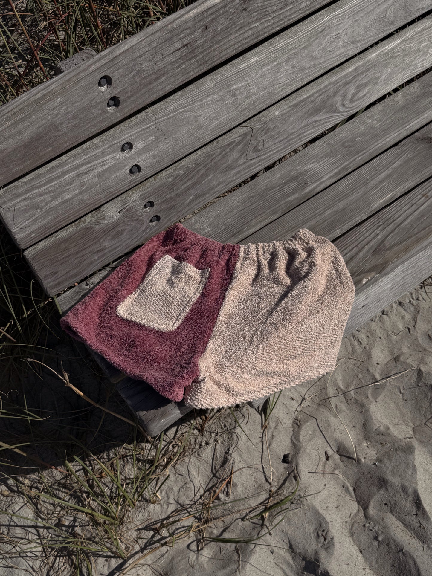 Towel Shorts in Tan and Coral
