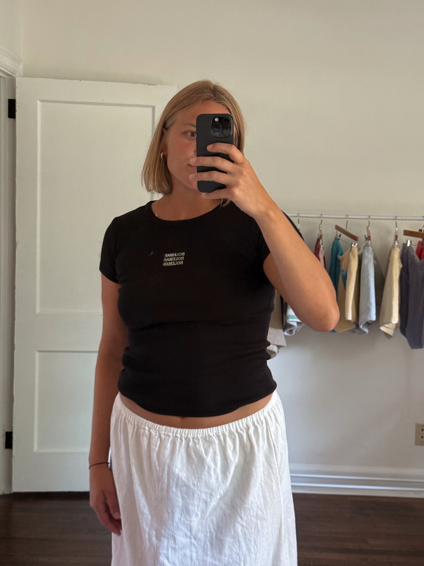 Size Medium Embroidered Solemar Tee in Black