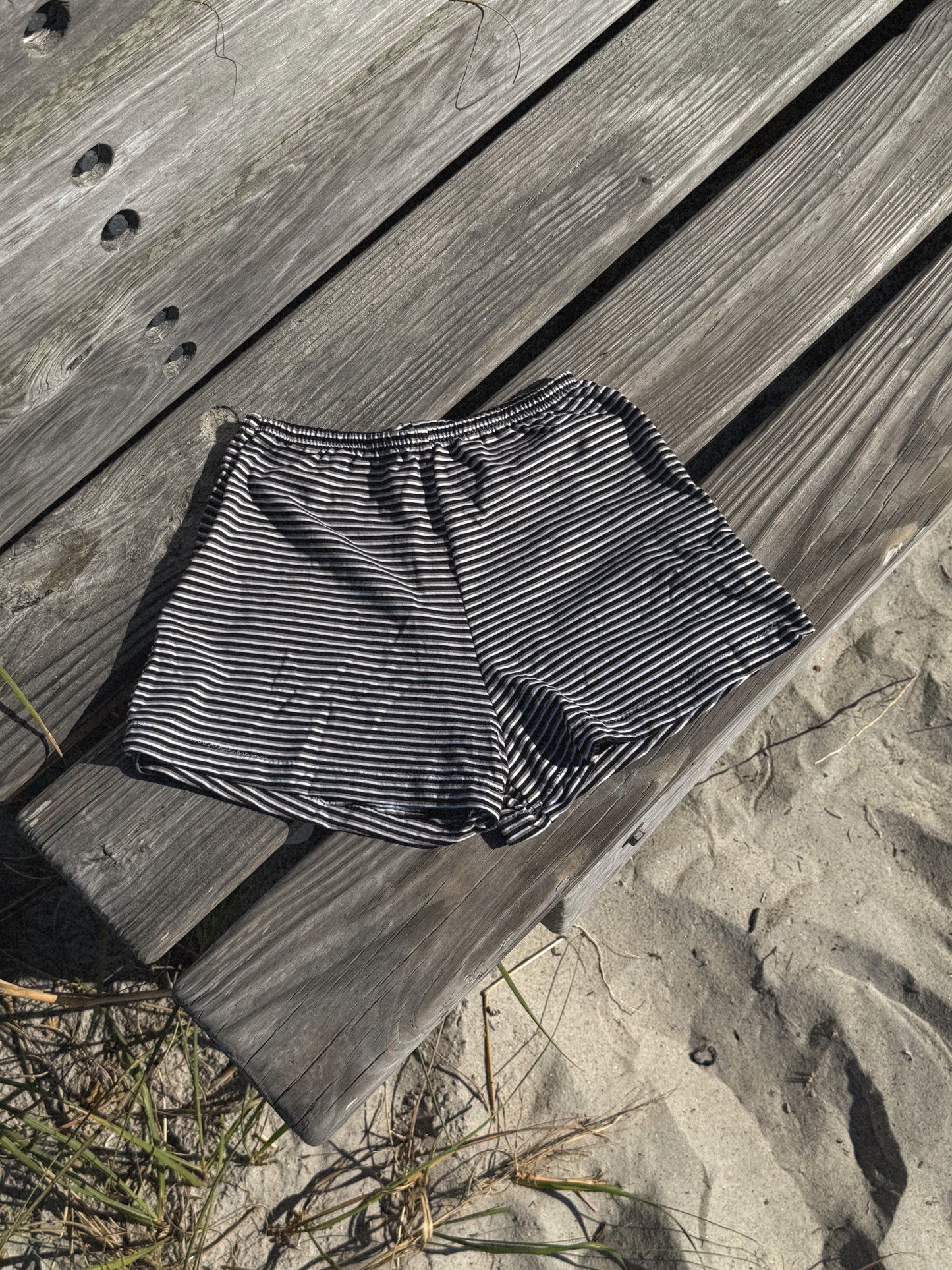 Chica Micro Shorties in Black, Grey, and White Mini Stripes