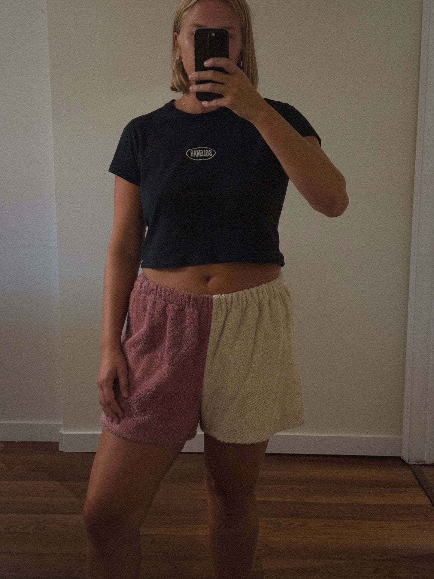 Towel Shorts in Tan and Coral