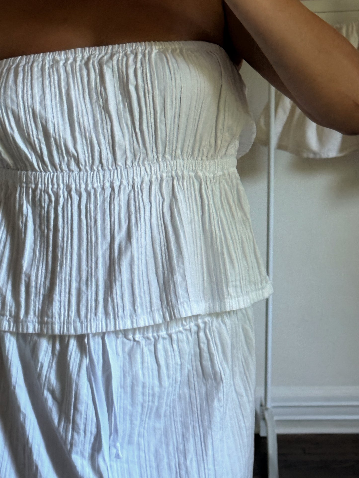 Lily A-Line Skirt in White Textured Stripes