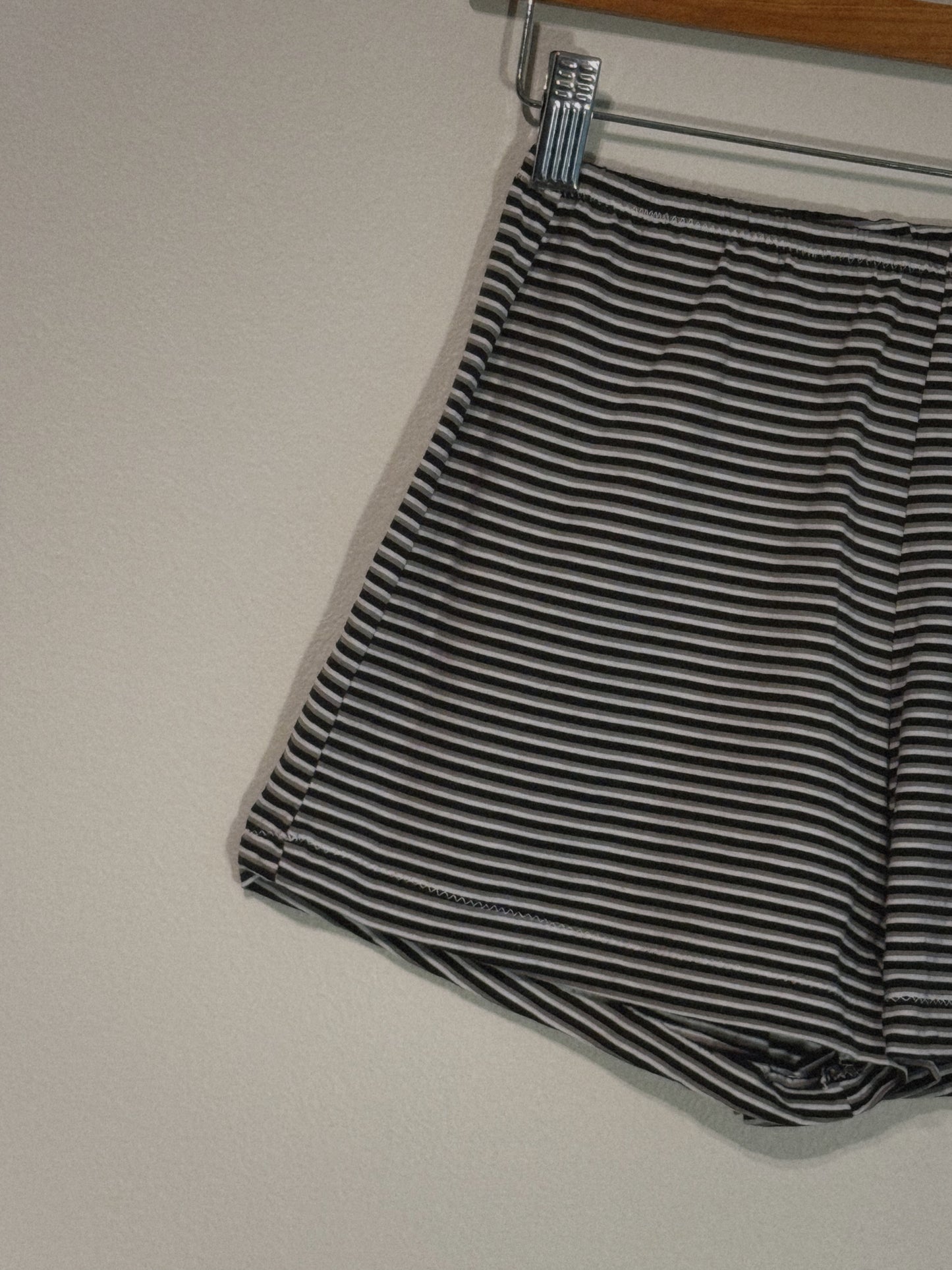 Chica Micro Shorties in Black, Grey, and White Mini Stripes
