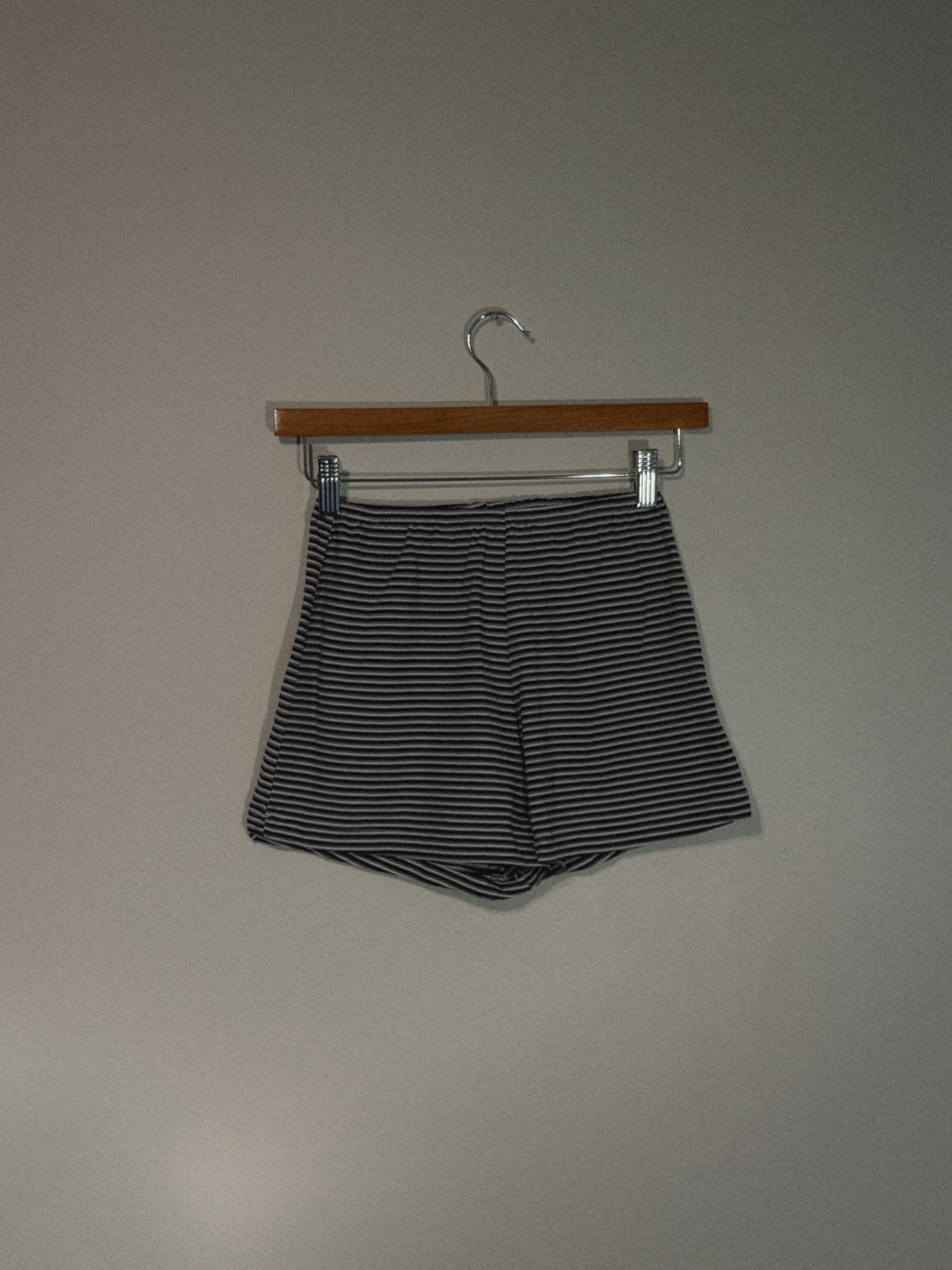 Chica Micro Shorties in Black, Grey, and White Mini Stripes