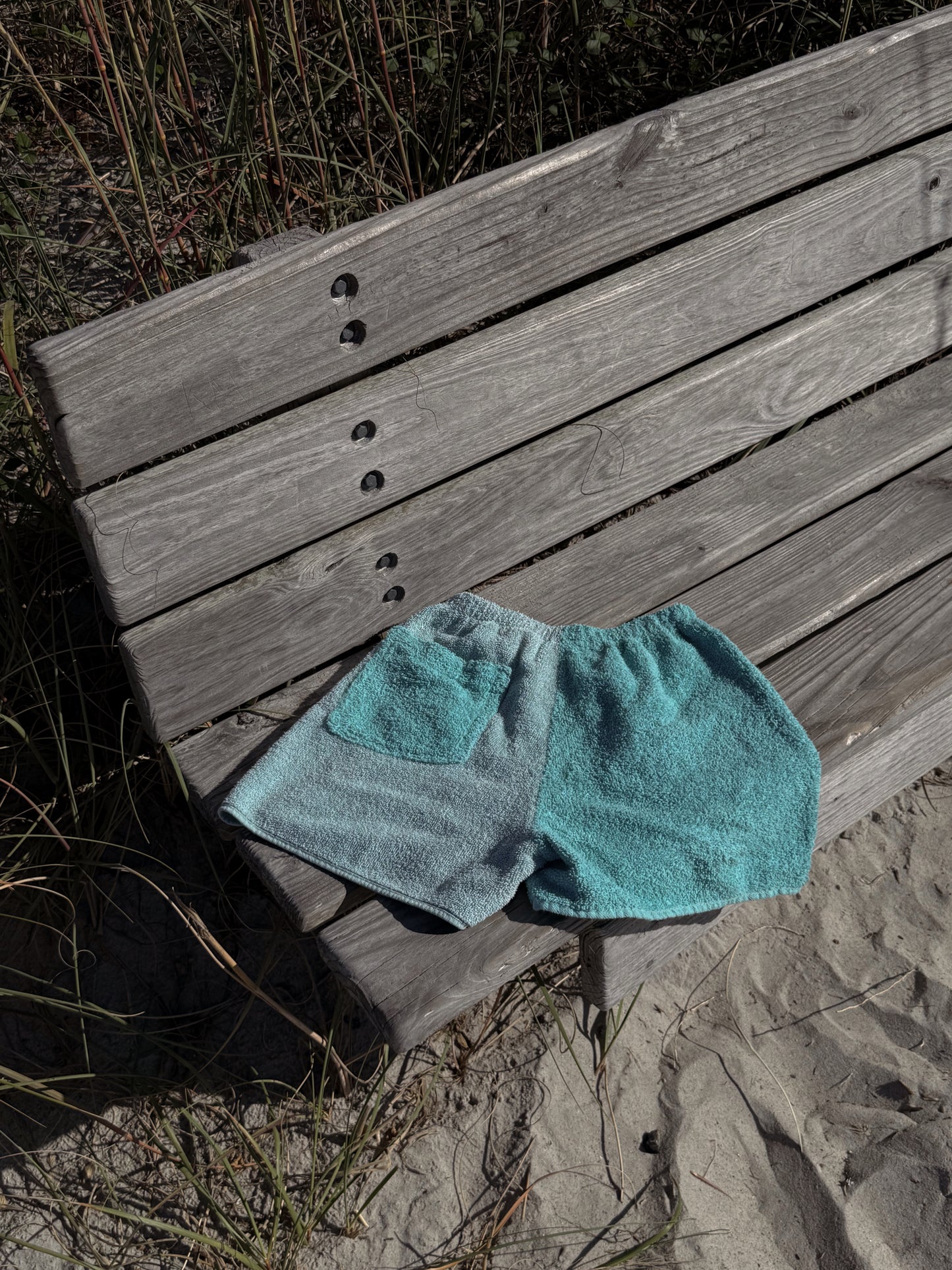 Towel Shorts in Aqua and Teal