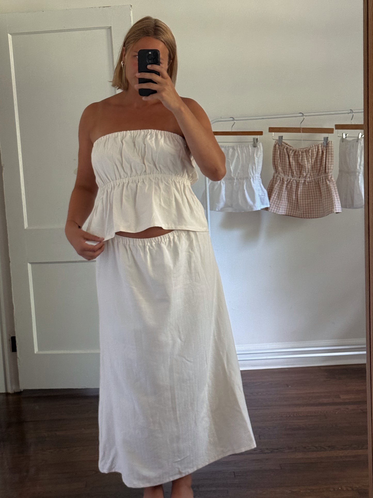 Lily A-Line Skirt in White Faded Stripes