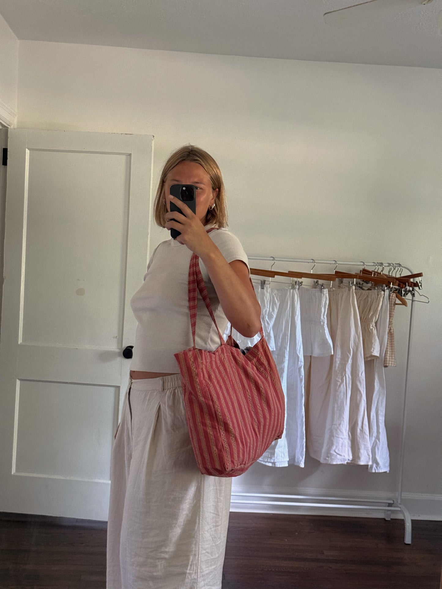 Striped Beach Tote in Red