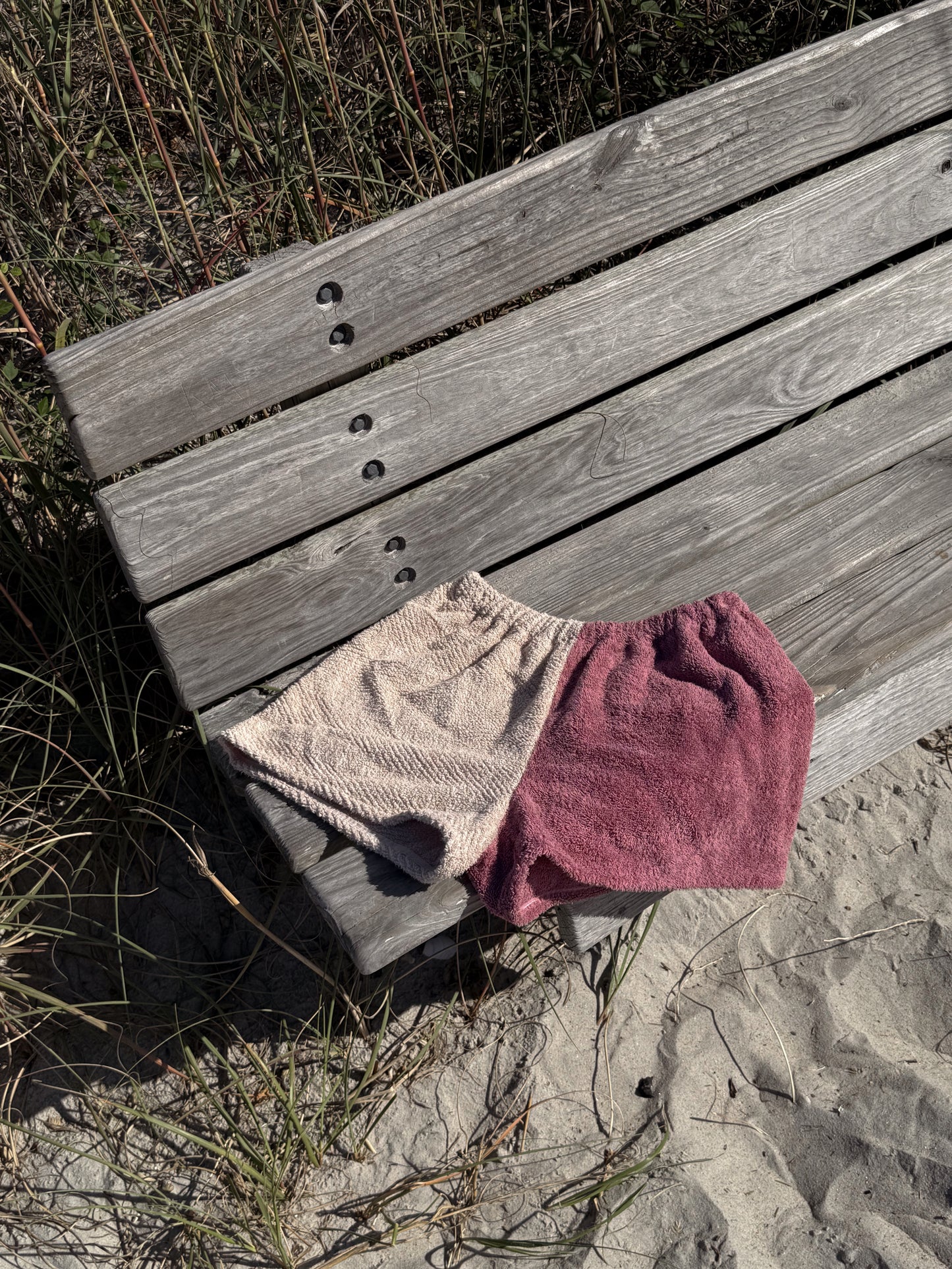 Towel Shorts in Tan and Coral