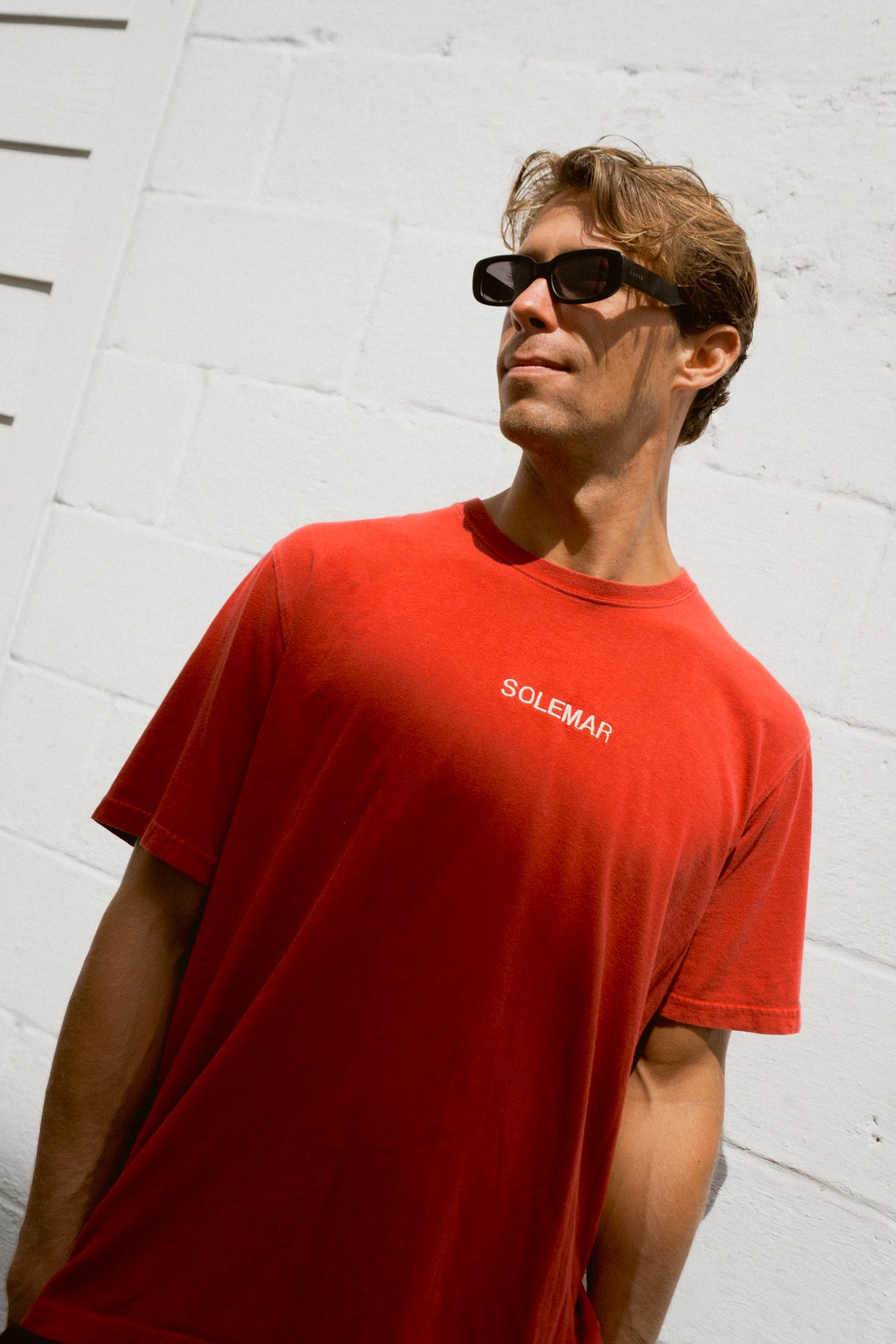 Size XL Embroidered SOLEMAR Tee in Red