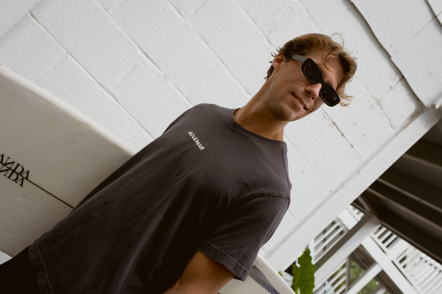 Size Large Embroidered SOLEMAR Tee in Black