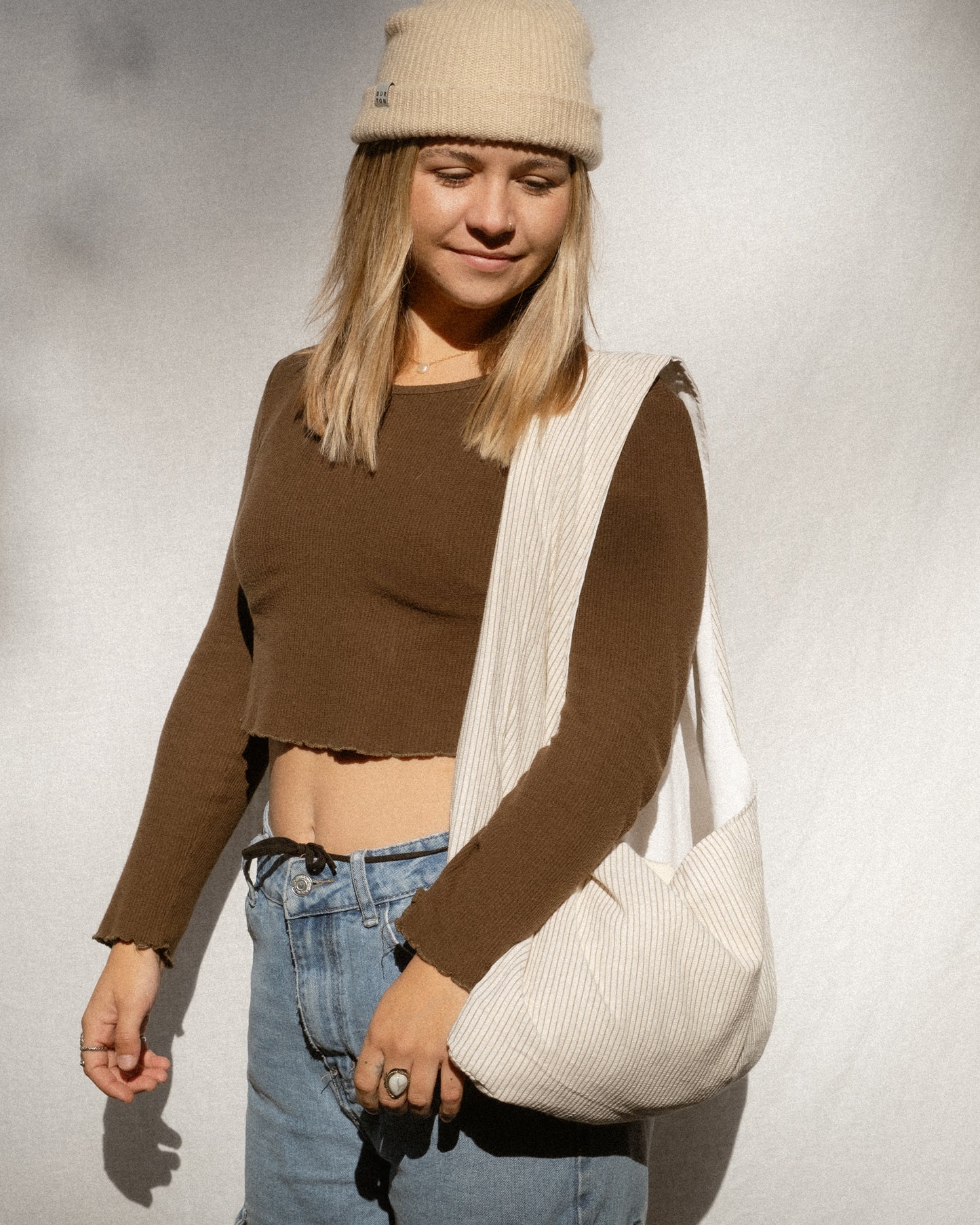 SWISH BAG WHITE/BROWN STRIPES