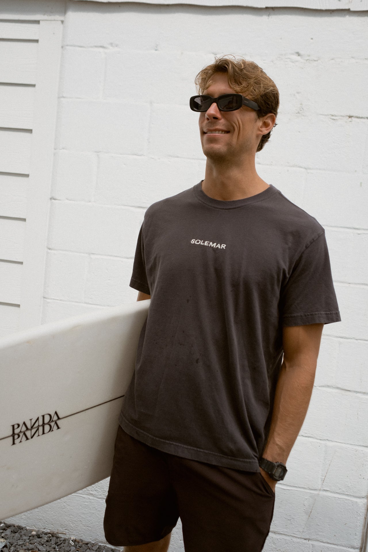 Size Large Embroidered SOLEMAR Tee in Black