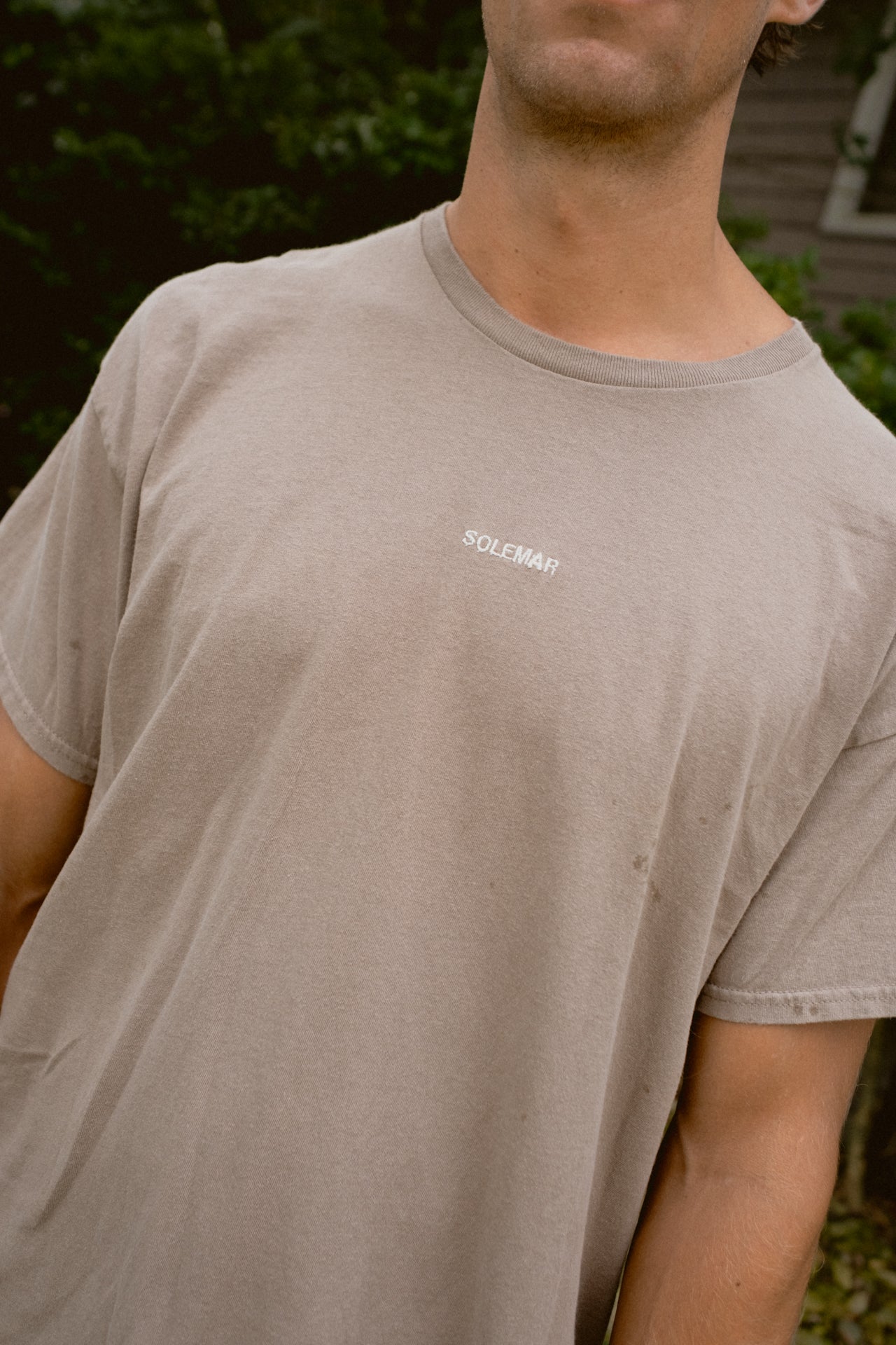 Size Large Embroidered SOLEMAR Tee in TAN