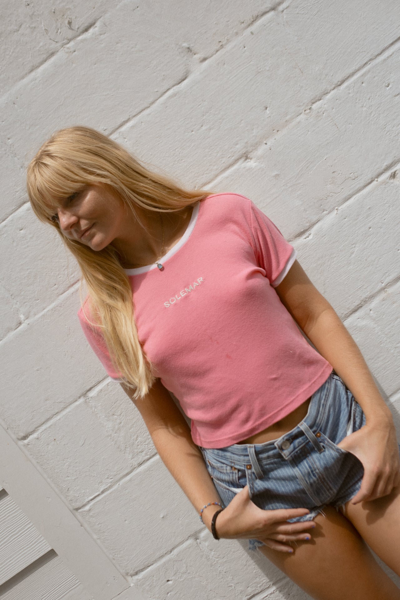 Size M Embroidered Solemar Tee in PINK