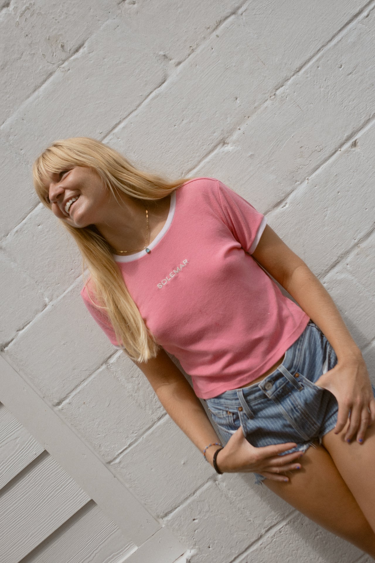Size M Embroidered Solemar Tee in PINK