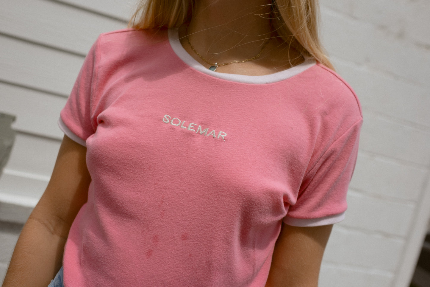 Size M Embroidered Solemar Tee in PINK
