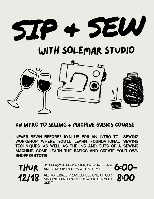 SIP + SEW WOKRSHOP: LEARN TO SEW + MAKE YOUR OWN TOTE