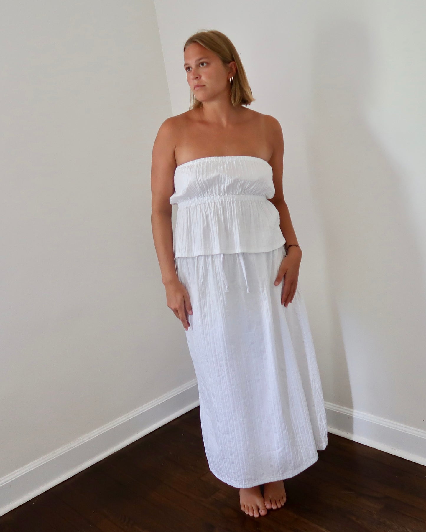 Lily A-Line Skirt in White Textured Stripes