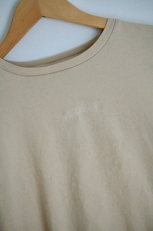 XS/SM Embroidered SOLEMAR Baby Tee in Tan