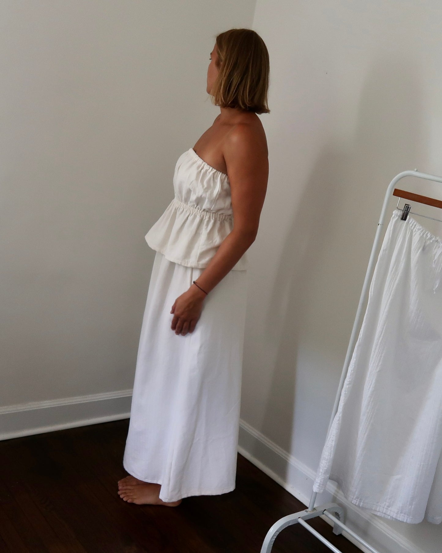 Lily A-Line Skirt in White Faded Stripes