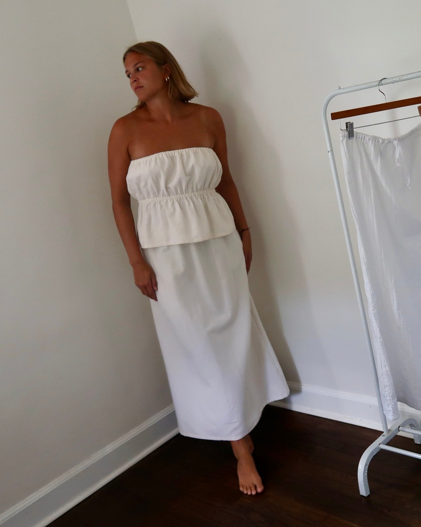 Lily A-Line Skirt in White Faded Stripes