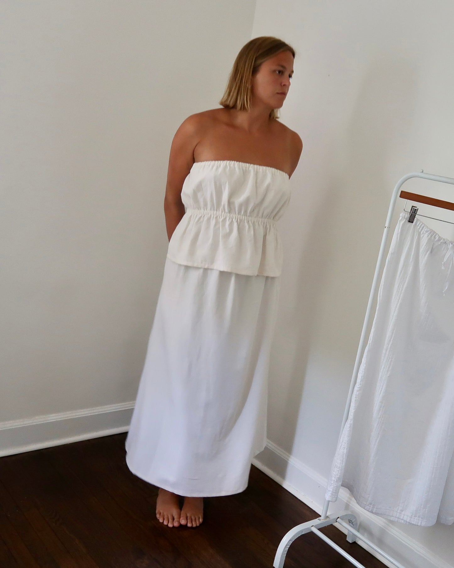 Lily A-Line Skirt in White Faded Stripes