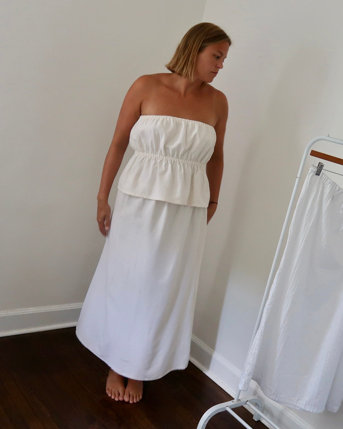 Lily A-Line Skirt in White Faded Stripes