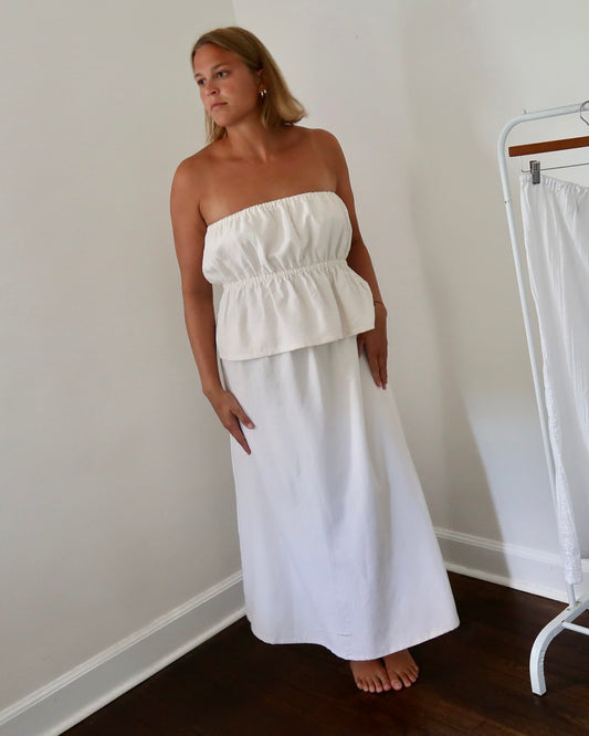 Lily A-Line Skirt in White Faded Stripes