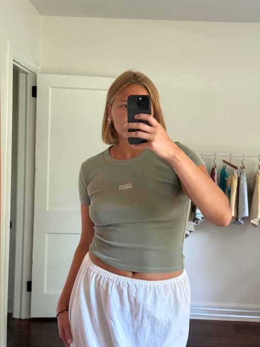Size Medium Embroidered Solemar Tee in Army Green
