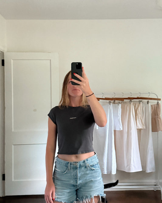 XS Embroidered SOLEMAR Tee in Deep Grey