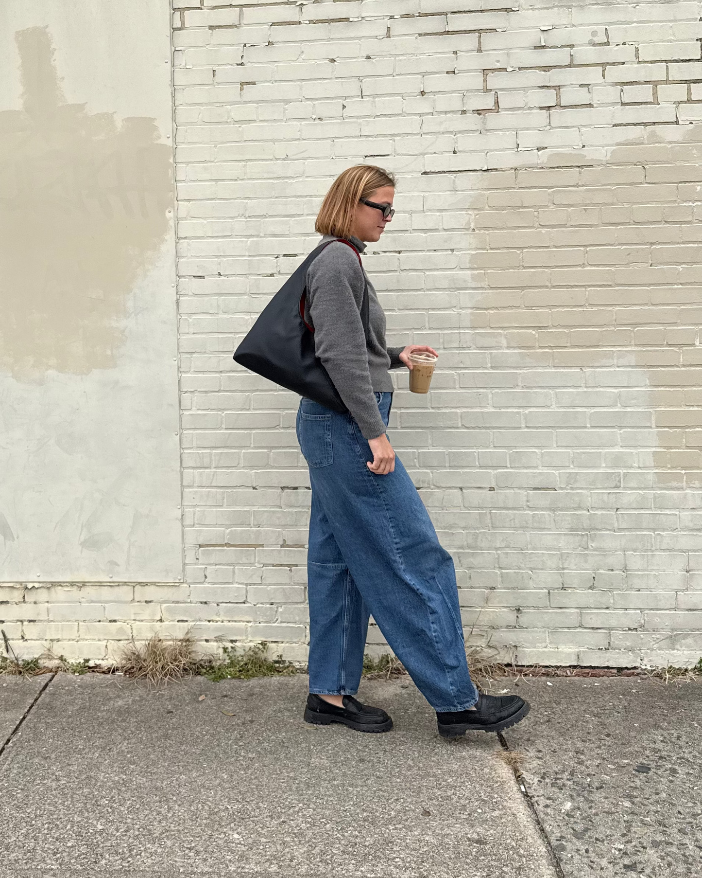Black Leather Triangle Tote