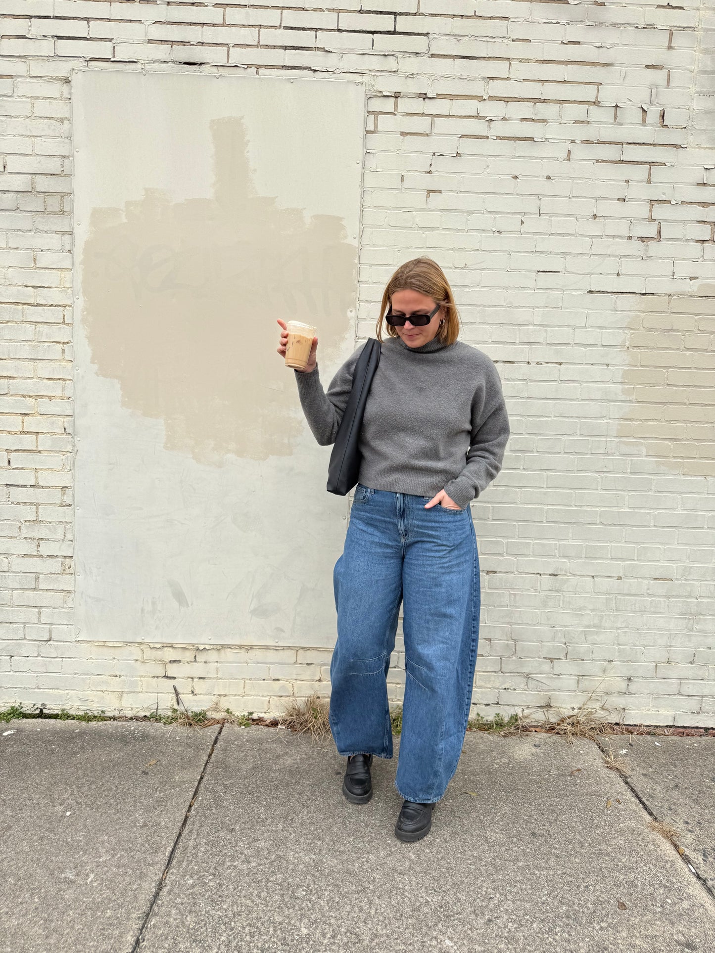 Black Leather Triangle Tote