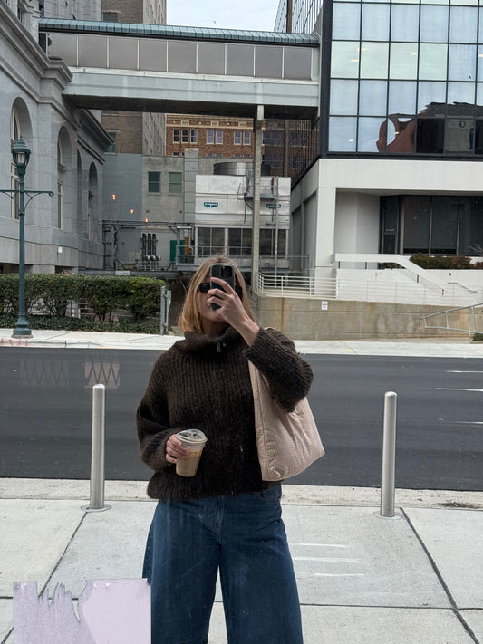 Salmon Squares Triangle Tote