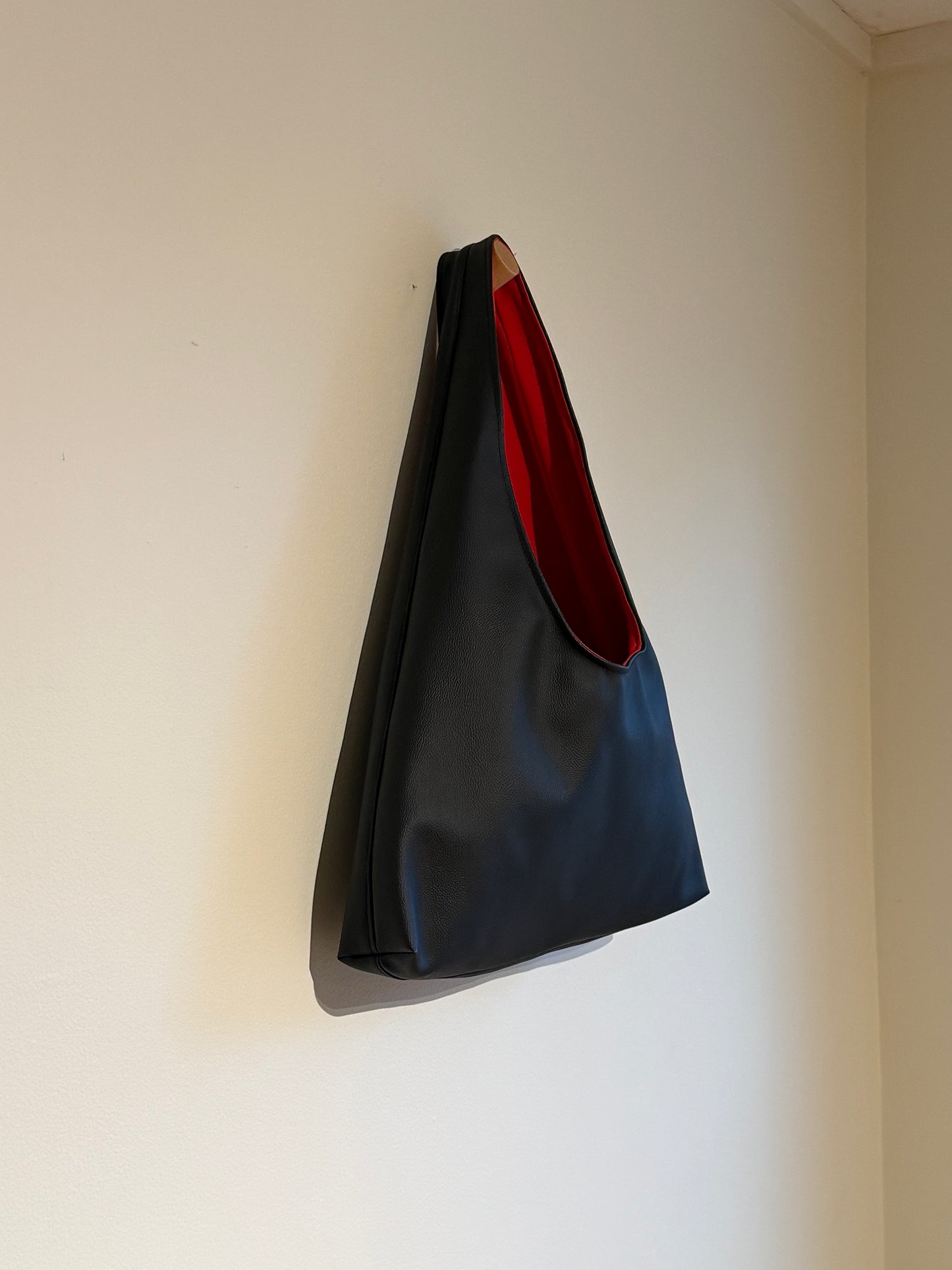 Black Leather Triangle Tote