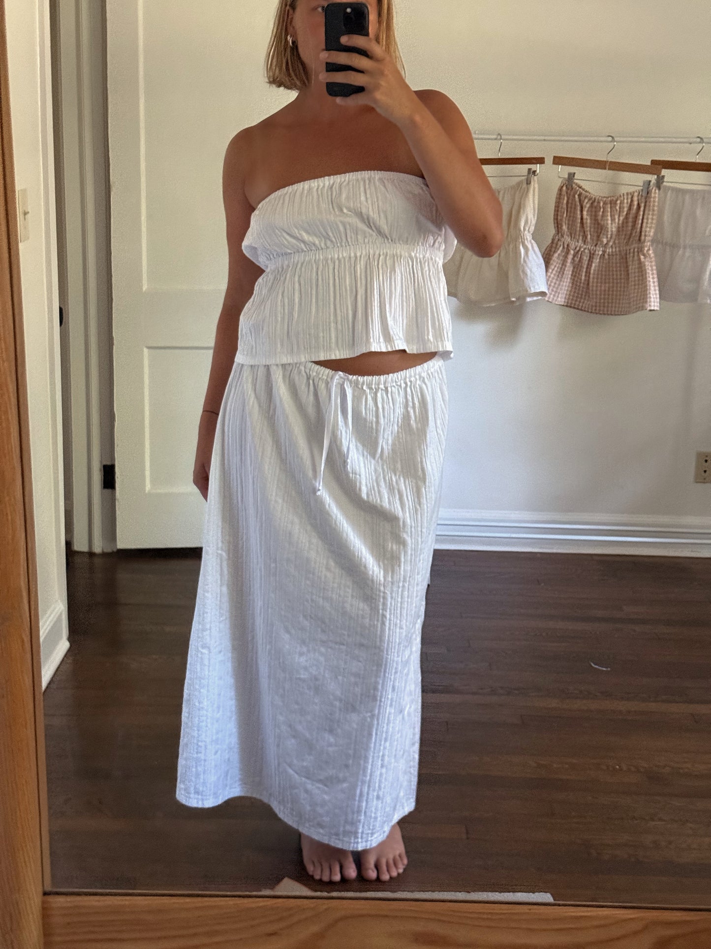 Lily A-Line Skirt in White Textured Stripes