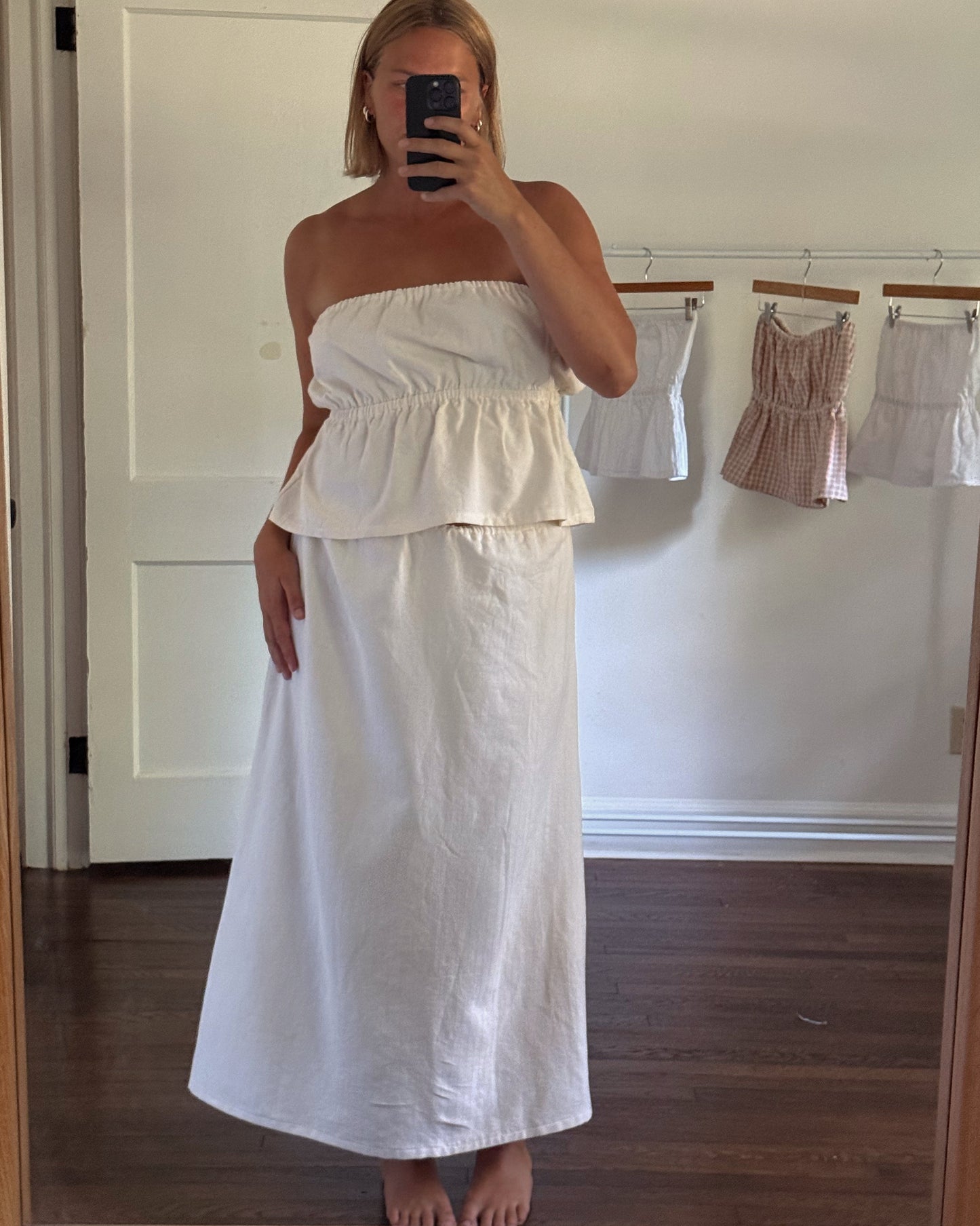 Lily A-Line Skirt in White Faded Stripes