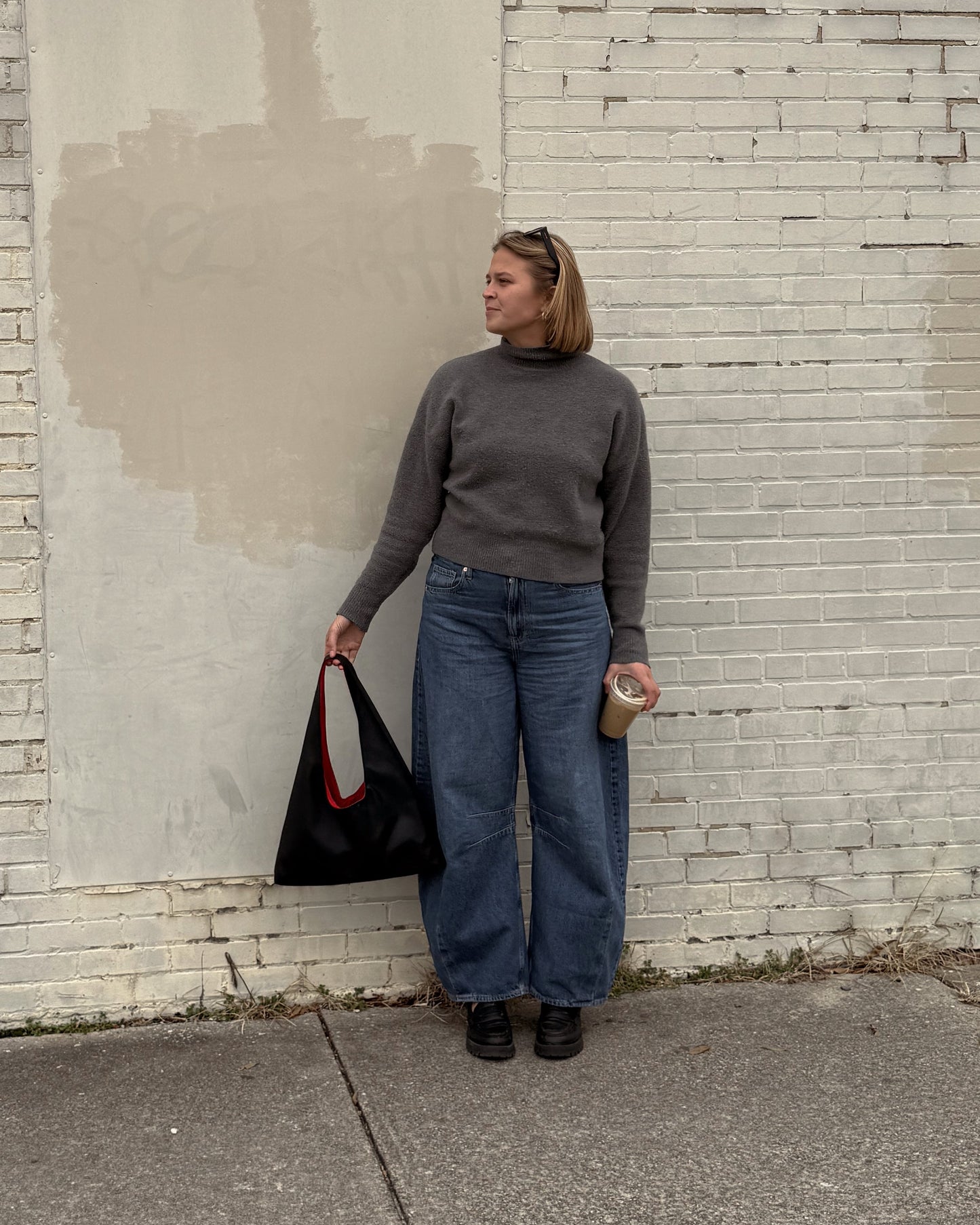 Black Leather Triangle Tote